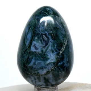 2.  2 " Blue Green Moss Agate Egg Polished Gemstone Crystal Mineral - India,  Stand