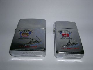 2 - Zippo 81 & 82 Uss Waddell Ddg 24 Lighters Two Sided Navy Collectible