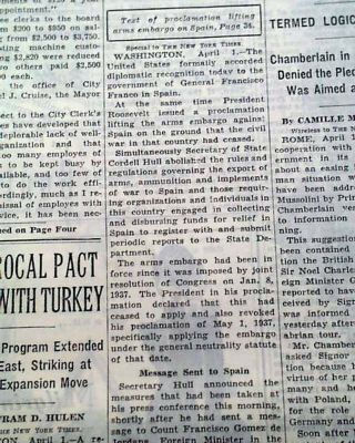 FRANCOIST SPAIN Spanish State Regime Recognized by United States 1939 Newspaper 2