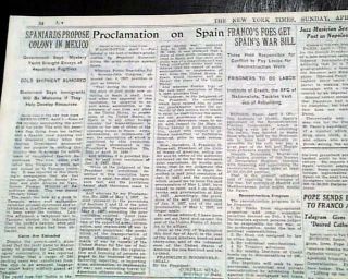 FRANCOIST SPAIN Spanish State Regime Recognized by United States 1939 Newspaper 5