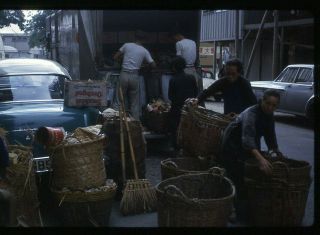Color Slide Photo " Kowloon Street Cleaner,  " Lorry Being Unloaded,  Hong Kong 1962
