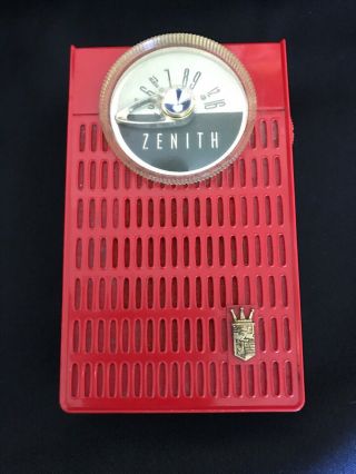 Vintage Zenith Transistor Pocket Am Radio,  Red/cream Royal 50 Made In Usa