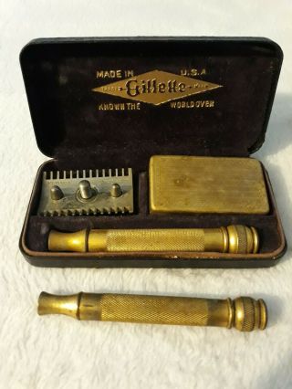 Vintage Gillette Safety Razor Gold Tone Extra Handle