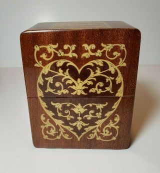 Vintage Sorrento Italian Marquetry Inlaid Wood Playing Card Box Case Holder