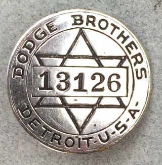 Vintage Dodge Brothers Detroit Michigan Employee Badge Star Of David
