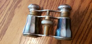 Mother Of Pearl And Brass Opera Glasses/binoculars - 3 1/2 " X 3 " - No Markings