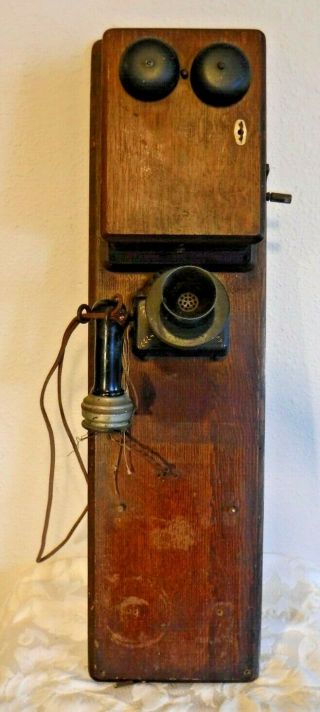 Stromberg Carlson Antique Wooden Wall Telephone W/fancy Transmitter & Receiver