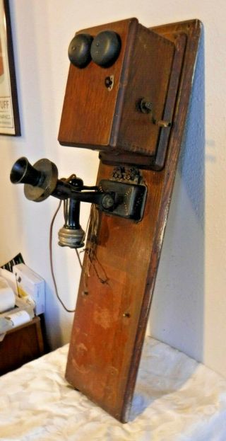 Stromberg Carlson Antique Wooden Wall Telephone w/Fancy Transmitter & Receiver 2