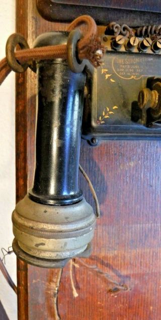 Stromberg Carlson Antique Wooden Wall Telephone w/Fancy Transmitter & Receiver 5