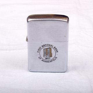 Zippo Lighter 1959 First National Bank Of Minneapolis 1857 Logo Brushed Chrome