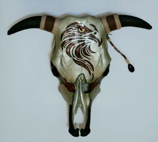 Southwestern Art Real Bull Horns Skull Painted Cow Taxidermy Western Decor