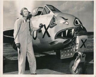 Tommy Thompson Record Breaking Pilot 1949 Press Photo Dehavilland Vampire Jet