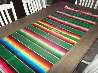 VTG MEXICAN SERAPE saltillo table runner colorful woven saddle blanket rug 54 