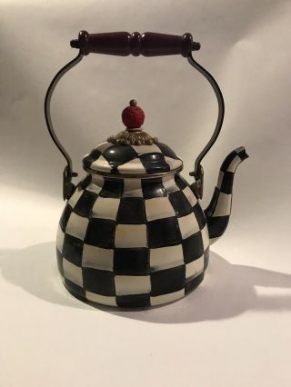 Mackenzie Childs 2 Quart Teapot Courtly Check Enamel