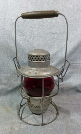 Antique Hiram Piper Canadian Pacific Railway Lantern With Red Globe - Vgc