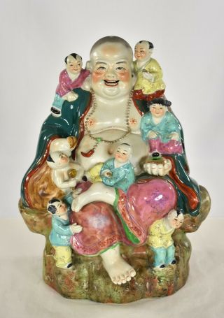 Asian Chinese Jingdezhen Porcelain Statue / Sculpture Of Buddha And Children