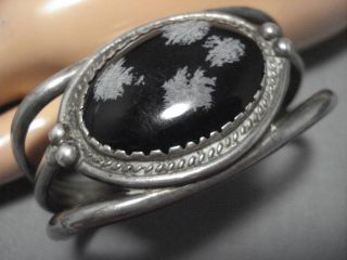 Tremendous Vintage Navajo Obsidian Native American Sterling Silver Bracelet