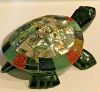Black Obsidian Turtle With Multi Abalone Shell Hand Carved Inlay And Gift