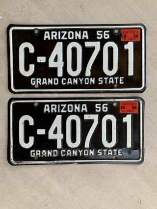 Arizona 56 License Plates - Match Pair W/58 Stickers