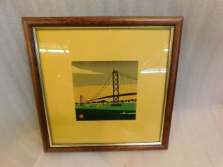Japanese Framed Woodblock Print Kawanishi Yuzaburo Golden Gate Bridge