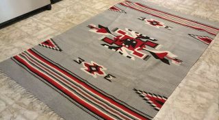 Vintage Grey Chimayo Weave Wool Whirling Logs Storm Blanket/rug 52 " X 82 "