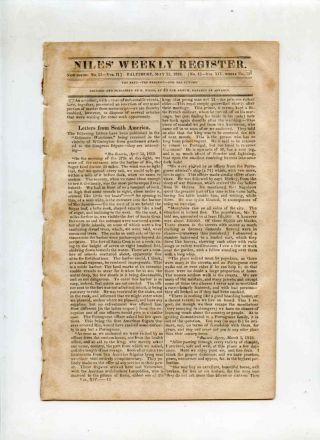 Niles Weekly Register Newspaper May 23 1818 Indian War & Sea Serpent,