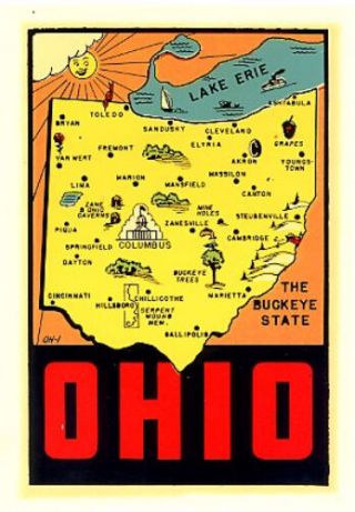 Vintage Ohio State Map Lindgren Turner Travel Decal Buckeye Waterslide Sticker
