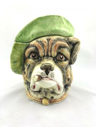 Antique German/austrian Majolica Humidor Bulldog Smoking Cigar Collectible 19th