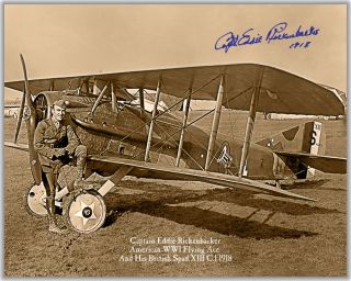 Eddie Rickenbacker Wwi Flying Ace 1918 Aviation Pioneer 8x10 Photo Autograph Rp