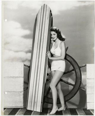 Bikini - Clad Bathing Beauty Surfer Girl Martha Vickers Vintage 1946 Photograph