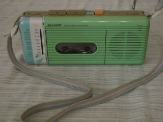 Rare Vintage Sharp Qt - 5 (gr) Green Am/fm Radio Cassette Recorder W/strap