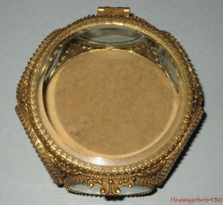 Vintage Gold Filigree & Beveled Glass 6 Sided Round Jewlery or Trinket Box 2