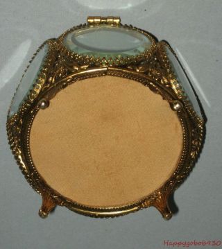 Vintage Gold Filigree & Beveled Glass 6 Sided Round Jewlery or Trinket Box 4
