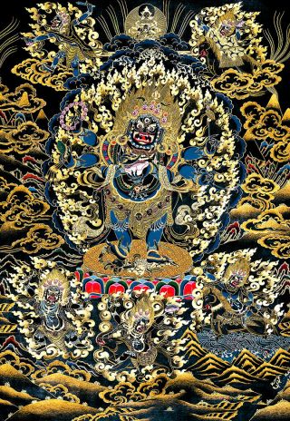 50 Inch Luxury Tibet Thangka Painting Buddhist Protector Deity Six - Arm Mahakala