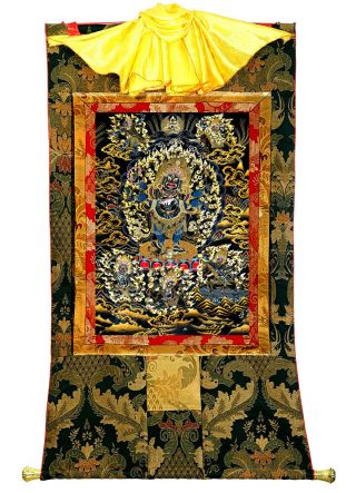 50 Inch Luxury Tibet Thangka Painting Buddhist Protector Deity Six - arm Mahakala 2