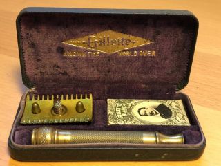 Vintage Gillette Gold Old Type Open Comb De Razor W/ Box -