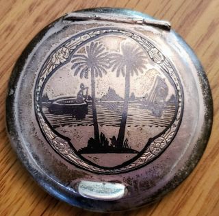 Vintage Middle Eastern Sterling Silver Niello Compact 64.  2 Grams