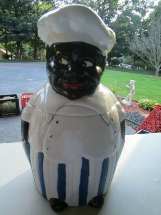 Vintage Black Americana Ceramic Chef Cookie Jar Cond.