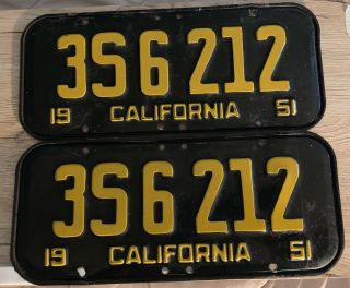 1951 - California Car License Plate Pair,  3s6212