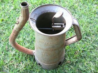 Vintage " Half Gallon " Oil Flex Spout Filler Can Model A T