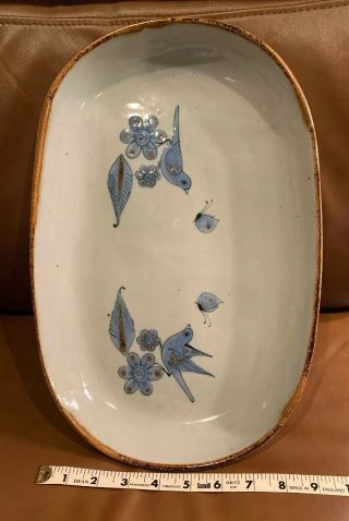 Large Ken Edwards Tonala El Palomar Pottery Mexico Bird Butterfly Oval Bowl Tray 5