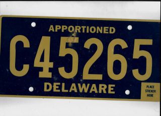 Delaware License Plate " C45265 " Apportioned