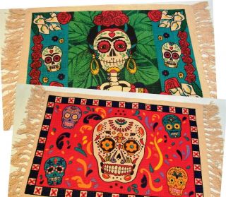 Placemats (set Of 2) Day Of The Dead Calaveras 100 Heavy Cotton Stencil 13 " X19 "