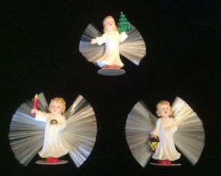 Vintage Angel Christmas Ornaments Spun Glass Wings Western Germany Set Of 3