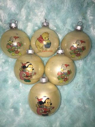 6 Vintage Mickey Mouse Walt Disney Productions Christmas Ornament Mercury Glass
