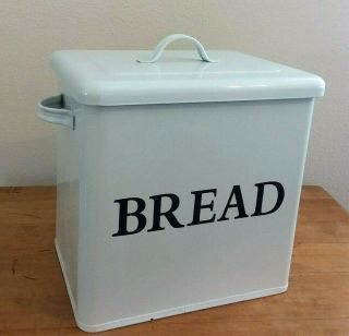 Vintage Style Enamel Bread Box Antiqued White Large Metal Bin Enamelware Retro