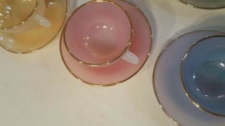 set of 6,  1960s French Arcopal Harlequin Opalescent tea cups and saucers pastels 5