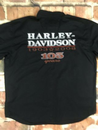 Harley Davidson Black 105 Years 2008 Big Logo Black Work Shirt Mens Xl