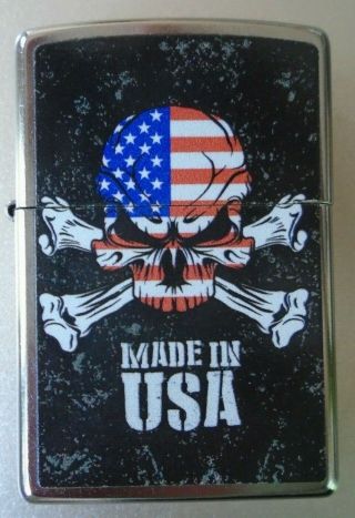 Zippo Red White & Blue Skull & Crossbones Made In Usa Lighter