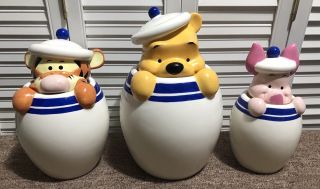 Disney Direct Winnie The Pooh Piglet Tigger Peek Cookie Jar Canister Set 8.  5 - 11”